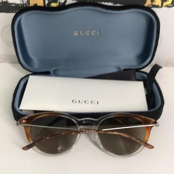 New Authentic Gucci GG1048S 004 Brown and Clear Men's Sunglasses - Picture 5 of 14